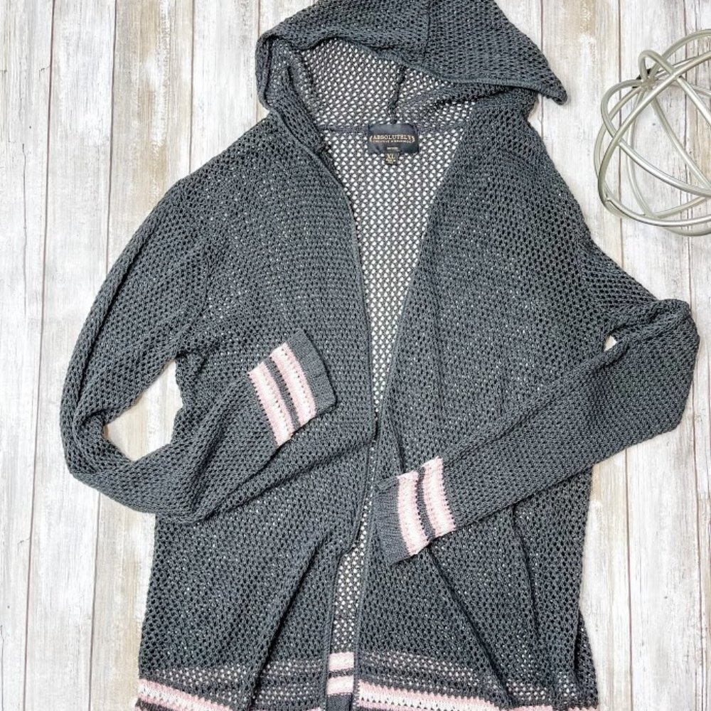 Absolutely Creative Charcoal/Pink Open Cardigan